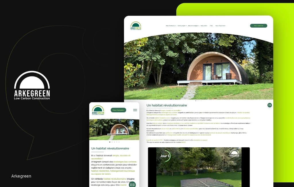Site web et identité digitale pour Arkegreen – écolodges bas carbone