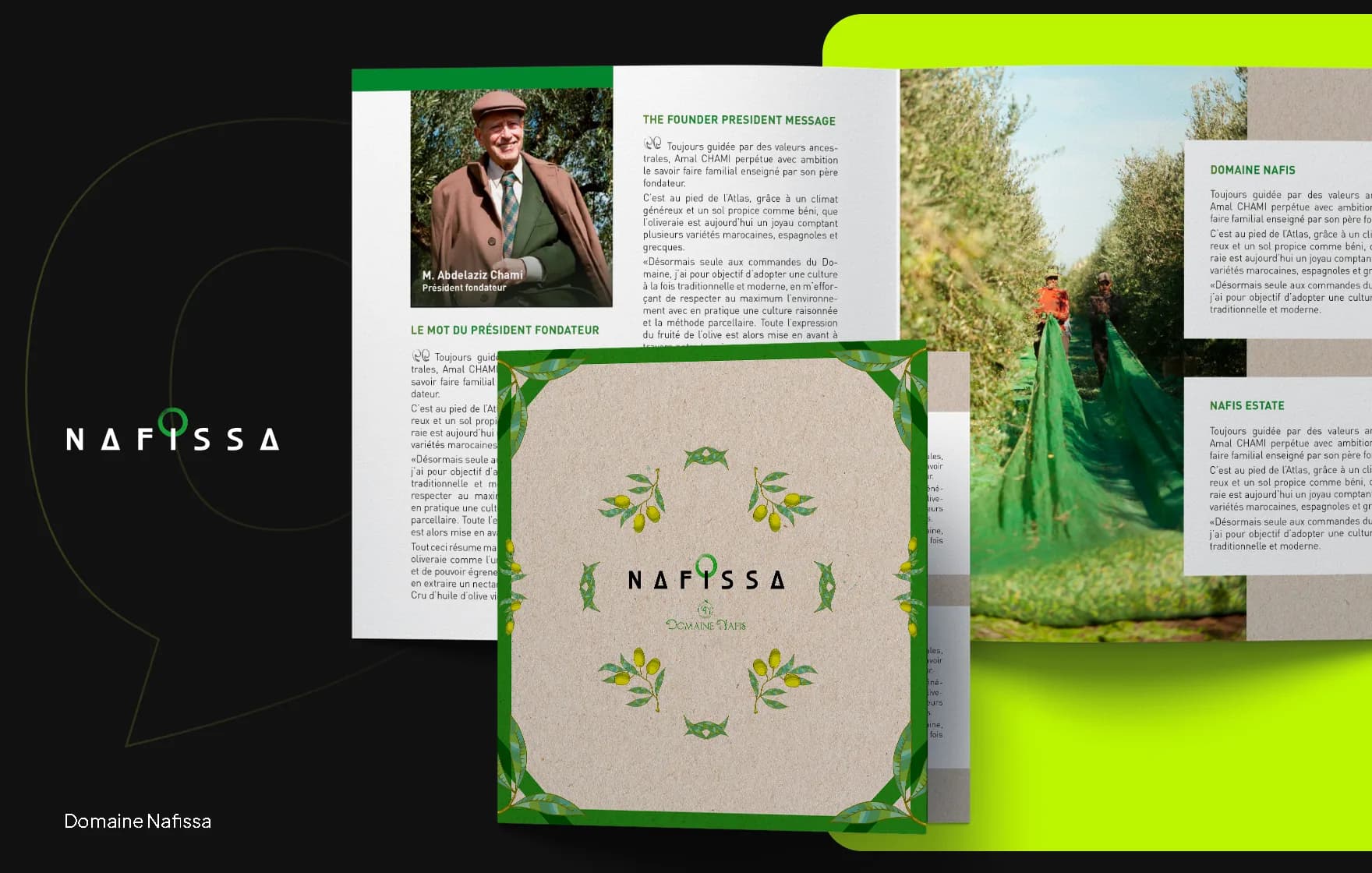 Nafissa Domaine Nafis – plaquette de marque et packaging huile d'olive par Social360