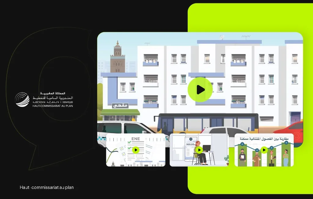 Vidéo motion graphics HCP et OIT sur le passage de l'EMO à l'ENE pour le calcul du taux de chômage au Maroc