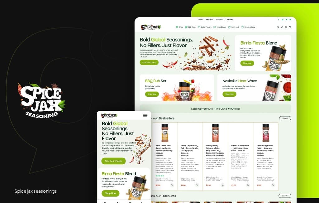 Site e-commerce SpiceJax Seasonings – épices et assaisonnements